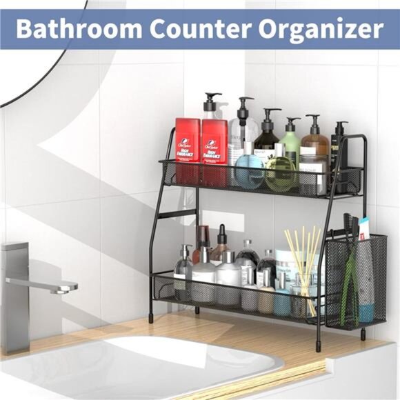 Bathroom Countertop Organizer Shelf 2 Tier Counter Spice Rack Metal Makeup Rack - Picture 2 of 7